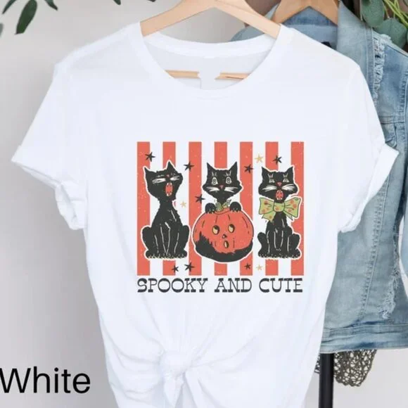 Cat Halloween Shirt, Cat Shirt, Retro Halloween Shirt, Retro Halloween Tee - Picture 1 of 4